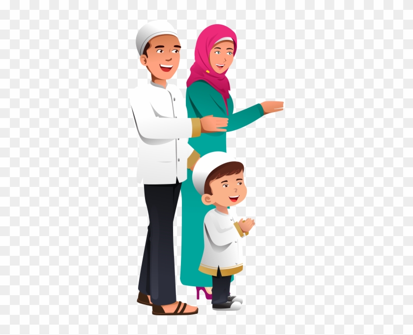 Clipart Ellerini Açmış Selamlaşan Müslüman Aile - Family #416660