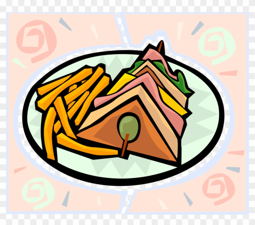 Vector Illustration Of Club Sandwich Lunch With French - Club Sandwich #424606