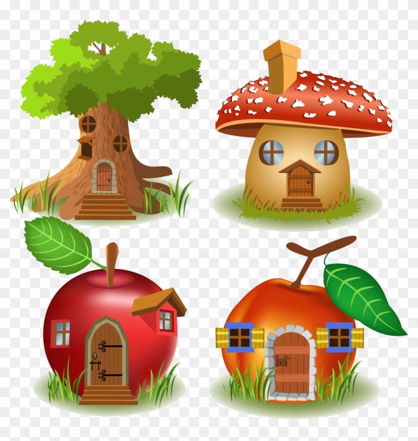 Tree House Cartoon Illustration - Apple House Cartoon #429975