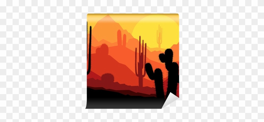 Cactus Plants In Mexico Desert Sunset Vector Wall Mural - Mexican Canyon Cactus #457393