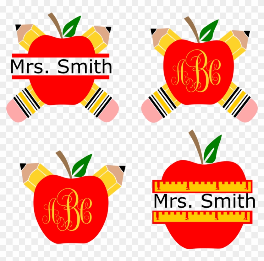 Download Pencil Apple Teacher Monogram Svg Frames - Teacher Svg ...