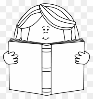 Black And White Girl Reading A Book Clip Art - Cartoon Reading Black And White