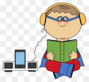 Boy Superhero Listening To A Book - Listening Center Clip Art