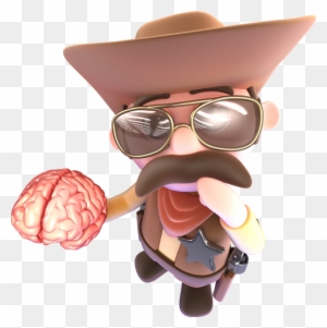 D Funny Cartoon Cowboy Sheriff Character Holding A - Drawing