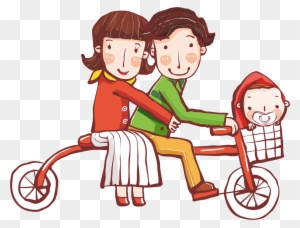 Family Of Three Creative Cartoon Riding A Bike - Bicycle - Free ...