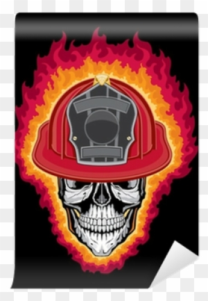 Flaming Firefighter Skull And Helmet Wall Mural • Pixers® - Firefighter ...