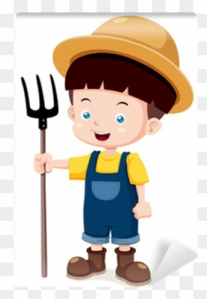A Farmer Man Vector Character Illustrated In Typical - Farmer Cartoon