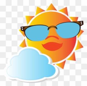 Colorful Cartoon Sun With Glasses And Cloud - Drawing