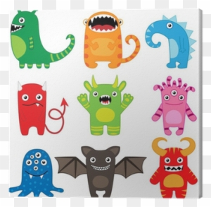 Set Of Different Cute Funny Cartoon Monsters Canvas Cute Cartoon