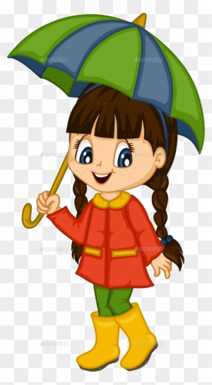 Cute Little Girl For 4 Seasons - Sharing Umbrella With Girl Clipart