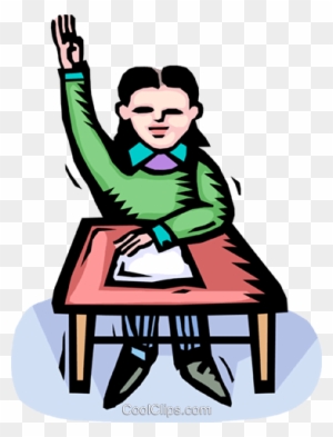 Student Raising His Hand Royalty Free Vector Clip Art - Cartoon Girl With Her Hand Up