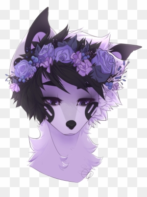 Wolf With Crown Drawing - Anime Wolf With Flower Crown - Free