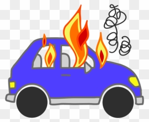 Blue Car On Fire - Car On Fire Cartoon