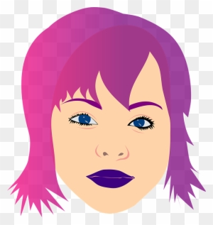 Head Eyes Woman Girl Face Lips Hair Teenager - Clipart Girl With Purple Hair