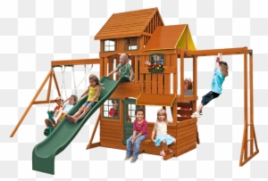 Cedar Summit Playset Made Of Wood With Green Slide - Cedar Summit Barrington Swing Set, Blue F23315