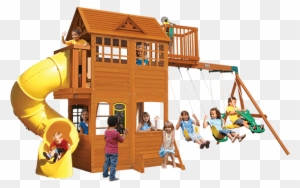 Fancy Cedar Summit Playset Made Of Wood In Double Tier - Selwood Abbey Climbing Frame With Swings, Slide