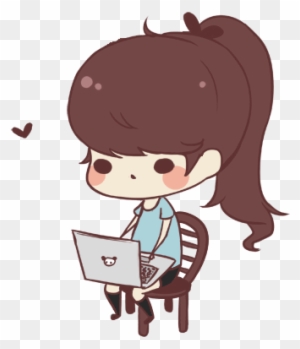chibi anime girl on computer