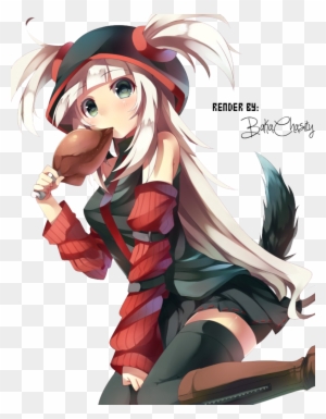 Random Anime Girl Render By Bakachasity- - Anime Girl Eating Chicken