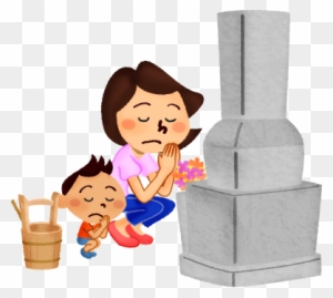 Mother And Son Visiting Grave - Cartoon