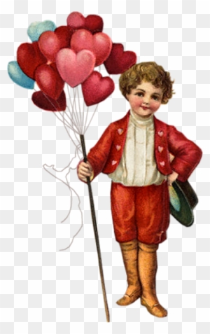 Victorian Valentine With Boy Holding Bouquet Of Pink, - Vintage Valentine Post Cards