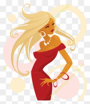 Beautiful Blonde Lady In Red Dress Description Beautiful - Clipart Fashion Girl Red