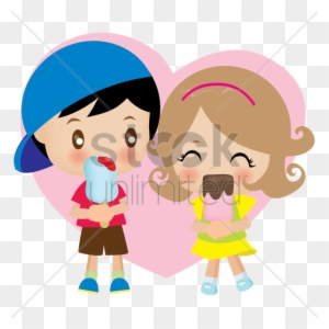Cartoon Couple Eat Ice Cream Clipart Ice Cream Clip - Cartoon Boy And Girl Eating Ice Cream