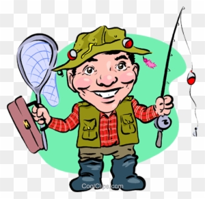 Fisherman With Pole, Net And Tackle Box Royalty Free - Clip Art - Free ...