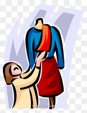 Woman With Mannequin Royalty Free Vector Clip Art Illustration - Cartoon