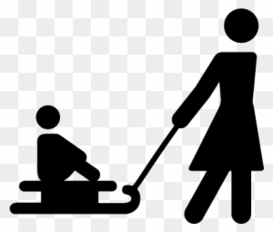 Mother Carrying His Son On A Sled Vector - Icon