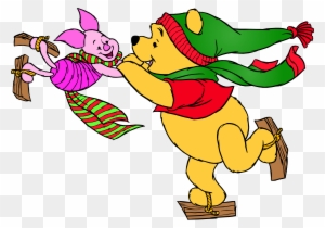 Winnie The Pooh And Piglet Skating Png Clip Art - Winnie The Pooh Winter Png