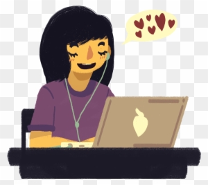 A Girl Sitting At A Desk Typing On Her Computer And - A Girl Sitting At A Desk Typing On Her Computer And