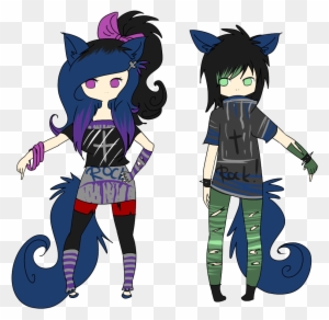 Closed Wolf Punk Girl And Boy ~ Draw To Adopt By Lunax3adoptables - Wolf Drawing Anime Girl