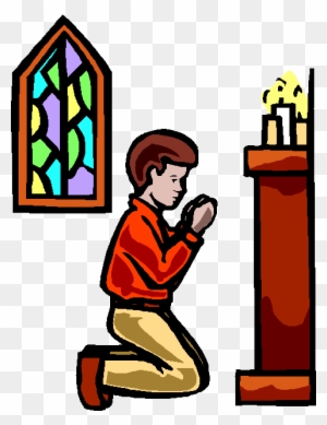 person praying in church cartoon