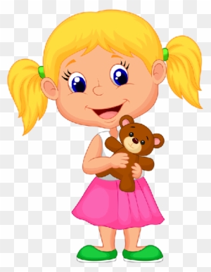 Clipart Of Girl Child With Teddy Bear Cute Baby Images - Happy Little Cartoon Girl