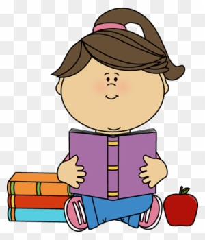 Little Girl Reading A School Book Clip Art - Girl Reading A Book Clipart