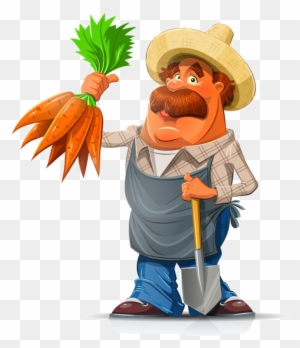 Gardener With Carrot And Shovel Vector Illustration - Farmer Cartoon Characters