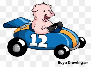 Race Car Cartoon - Pig In A Race Car