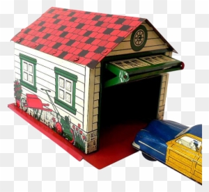 1950s Tin Litho Courtland "automatic Door Garage" Made - House