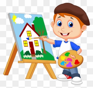 Boy Painting Clipart - Child Painting Cartoon - Free Transparent PNG
