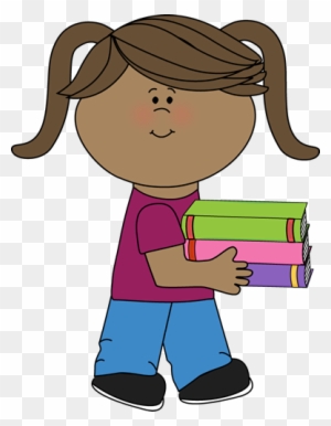 Black And White Little Girl Carrying A Stack Of Books - Bring Clipart ...