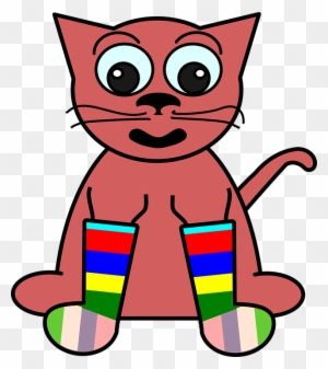Cat, Drawing, Happy, Cartoon, Pink, Crazy, Rainbow - Cat With Socks Cartoon
