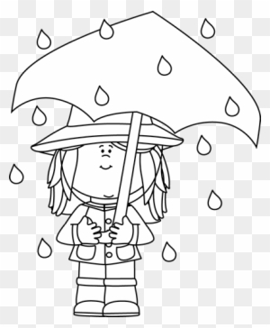 Black And White Girl Standing In The Rain - Rain And Umbrella Black And White Clipart