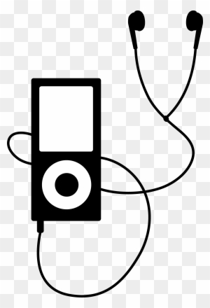 Listening To Music Clipart Black And White - Ipod With Headphones Drawing