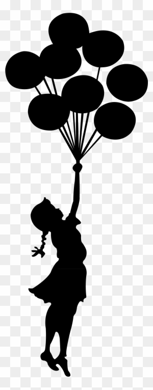 Girl Dancing With Umbrella Silhouette - Banksy Floating Balloon Girl Wall Stickers